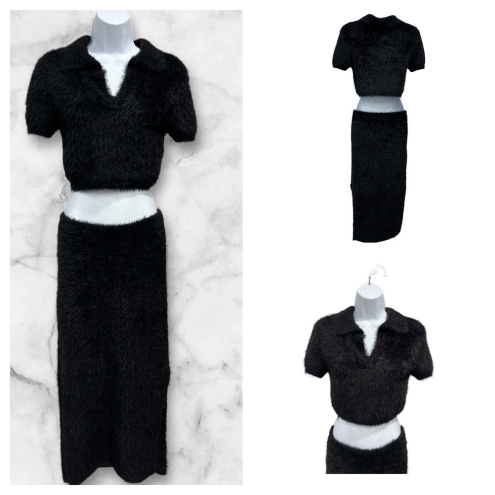 House of Harlow 1960 Two-Piece Sweater Skirt Set Size XS Black NWT